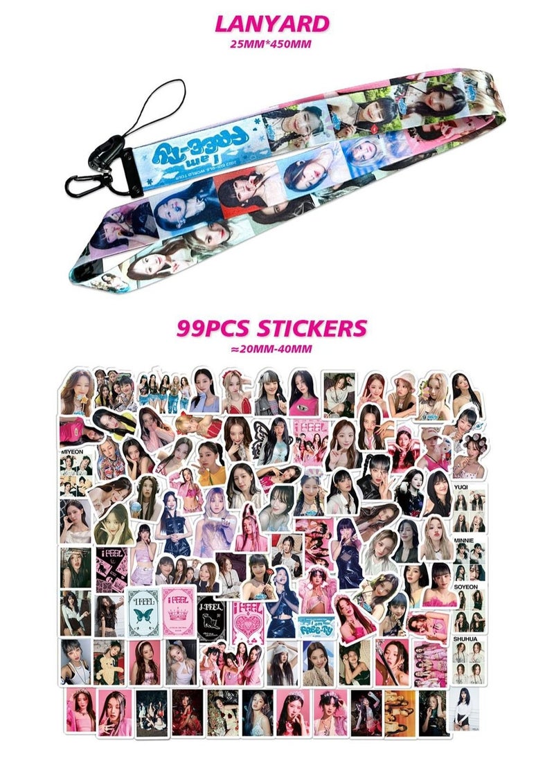 Generic G-IDLE  New Album I Feel Gift Box Set With Lomo Cards, Acrylic Stand, Hand Account Tape, Lanyard, Stickers, Photo Card  - Image 5