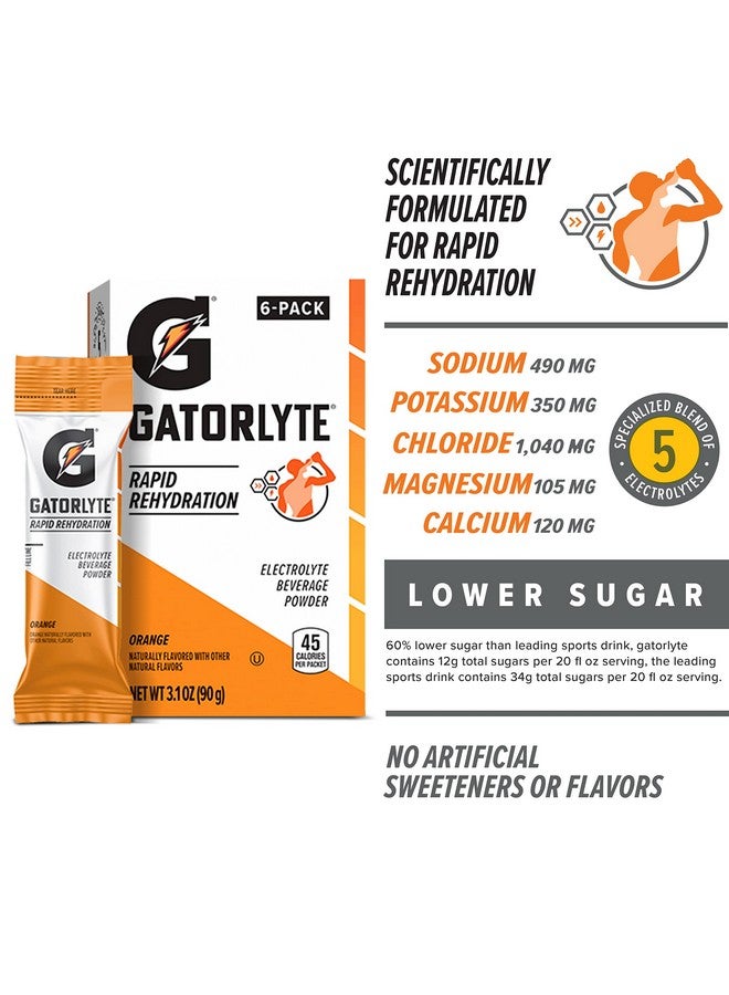 Gatorade Gatorlyte Electrolyte Beverage Powder, Orange, Makes 20 Fl Oz, 3.1 ounce (Pack of 6) - Image 2