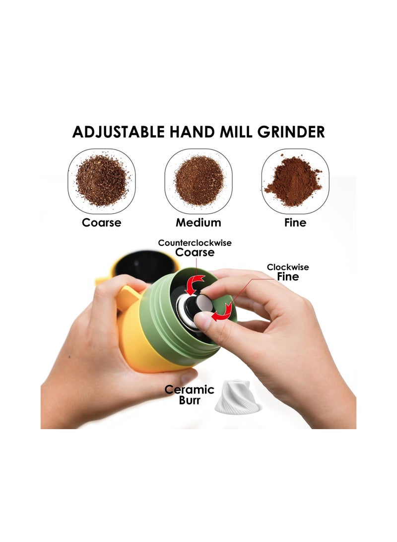 SYOSI م grinder قهوة يدوية محمولة، مطحنة حبوب القهوة اليدوية مع مطحنة خزفية مخروطية، ذراع قابلة للطي، خشن قابل للتعديل، مطحنة قهوة يدوية للاستخدام في الهواء الطلق والسفر والتخييم والمكتب والمنزل  - Image 2