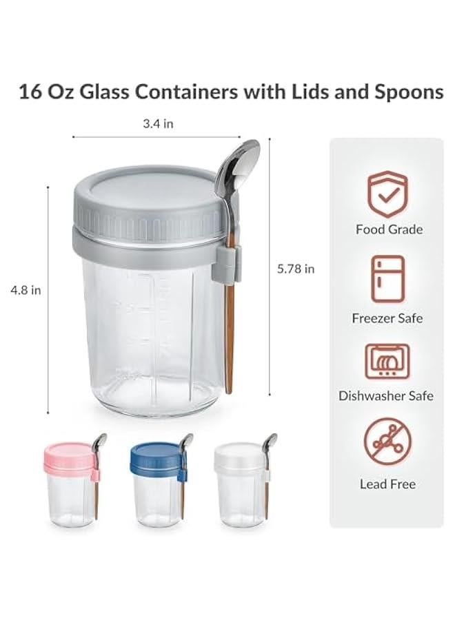 هوكور 4 عبوات من حاويات الشوفان الليلية مع اغطية وملاعق، برطمانات ماسون زجاجية سعة 12 اونصة للشوفان الليلي مانعة للتسرب رائعة للحبوب والفواكه والخضروات والحليب والسلطة والزبادي واعداد الوجبات من هوكور - Image 2