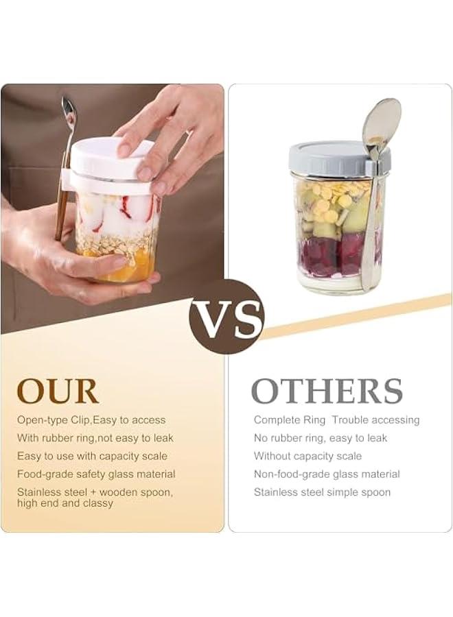 هوكور 4 عبوات من حاويات الشوفان الليلية مع اغطية وملاعق، برطمانات ماسون زجاجية سعة 12 اونصة للشوفان الليلي مانعة للتسرب رائعة للحبوب والفواكه والخضروات والحليب والسلطة والزبادي واعداد الوجبات من هوكور - Image 3