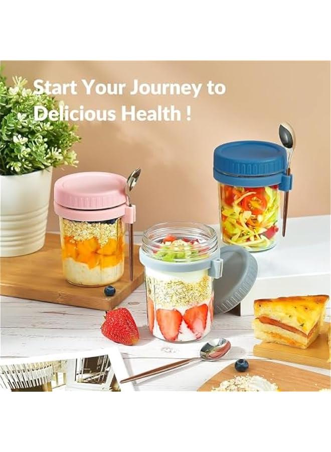 هوكور 4 عبوات من حاويات الشوفان الليلية مع اغطية وملاعق، برطمانات ماسون زجاجية سعة 12 اونصة للشوفان الليلي مانعة للتسرب رائعة للحبوب والفواكه والخضروات والحليب والسلطة والزبادي واعداد الوجبات من هوكور - Image 4