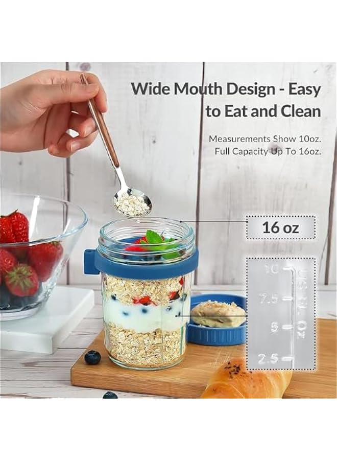 هوكور 4 عبوات من حاويات الشوفان الليلية مع اغطية وملاعق، برطمانات ماسون زجاجية سعة 12 اونصة للشوفان الليلي مانعة للتسرب رائعة للحبوب والفواكه والخضروات والحليب والسلطة والزبادي واعداد الوجبات من هوكور - Image 5