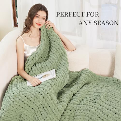 Admitrack Chunky Knit Blanket Throw, 100% Hand Knit Chenille Throw Blanket for Sofa & Home Decor, Soft and Cozy Knitted Throw Blankets (Sage Green，51"x63") - Image 4