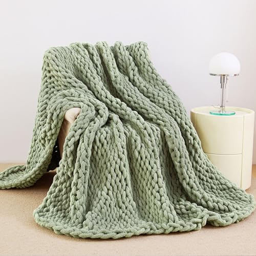 Admitrack Chunky Knit Blanket Throw, 100% Hand Knit Chenille Throw Blanket for Sofa & Home Decor, Soft and Cozy Knitted Throw Blankets (Sage Green，51"x63") - Image 2