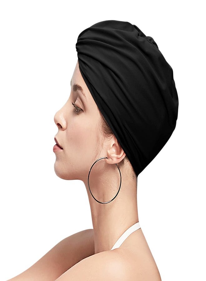PENINSULA LOVE Women Swim Cap Elastic Swim Turban Cap Cover Ear Bath Pool Swimming Cap Pleated Shower Cap for Long Short Weave Curls Hair - Image 3