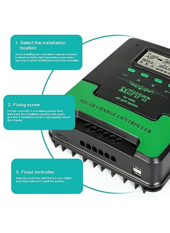 BuyWeek 40A MPPT Solar Charge Controller, 12/24V, LCD Display, Compatible with AGM, Gel, Lead-Acid, Lithium Batteries  - Image 5