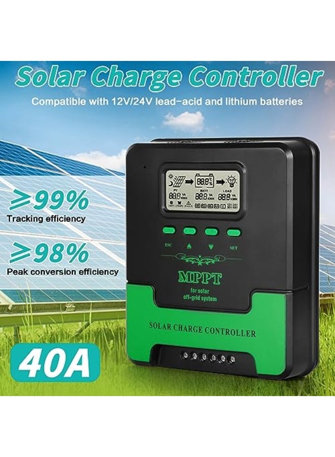 BuyWeek 40A MPPT Solar Charge Controller, 12/24V, LCD Display, Compatible with AGM, Gel, Lead-Acid, Lithium Batteries  - Image 2