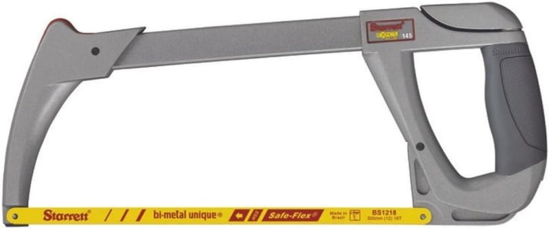 Starrett High Tension Hacksaw Frame with BiMetal Unique HighSpeed Steel SafeFlex Hacksaw Blade 28000 PSI Tension 438 Throat Depth 12 Blade Length K145 - Image 1