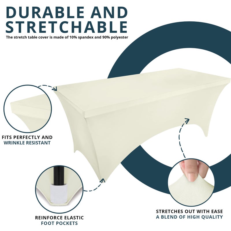 Utopia Kitchen Spandex Tablecloth 2 Pack [6FT  Ivory] Tight  Fitted  Washable and Wrinkle Resistant Stretch Rectangular Patio Table Cover for Event  Wedding  Banquet & Parties [72Lx30Wx30H Inch] - Image 3