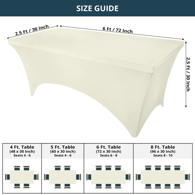 Utopia Kitchen Spandex Tablecloth 2 Pack [6FT  Ivory] Tight  Fitted  Washable and Wrinkle Resistant Stretch Rectangular Patio Table Cover for Event  Wedding  Banquet & Parties [72Lx30Wx30H Inch] - Image 4