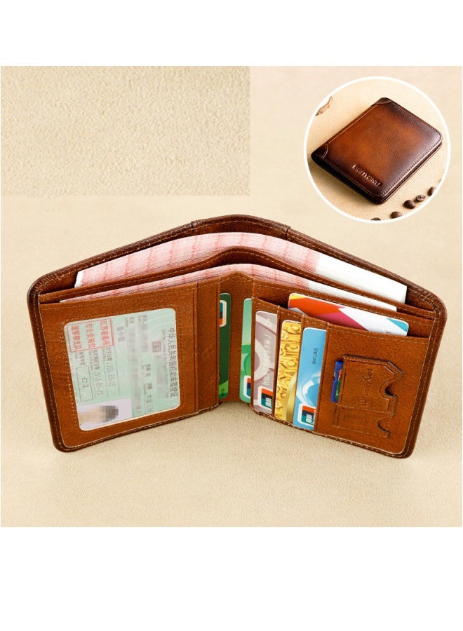 Genuine Leather Wallet Retro Business Design Rfid Protection Short Card Holder Coin Purses Money Bag Men Business Wallet - Image 1
