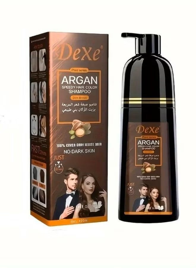 Dexe Argan Speedy Hair Color Shampoo Dark Brown 420 ML - Image 1