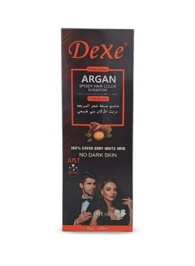 Dexe Argan Speedy Hair Color Shampoo Dark Brown 420 ML - Image 2