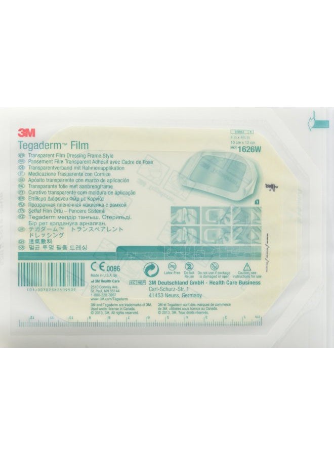 3M Tegaderm Transparent Film Dressing - 4" x 4 3/4" - 10 Count (Pack of 1), White, Green