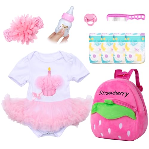 Pedolltree Reborn Baby Dolls Clothes Girl Pink Outfit Accessories 10 Pcs for 1722 inches Reborn Dolls Newborn Baby Girl with Pink Strawberry Backpack - Image 1