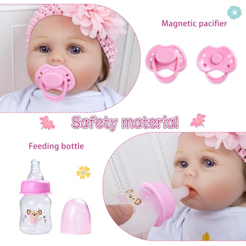 Pedolltree Reborn Baby Dolls Clothes Girl Pink Outfit Accessories 10 Pcs for 1722 inches Reborn Dolls Newborn Baby Girl with Pink Strawberry Backpack - Image 5