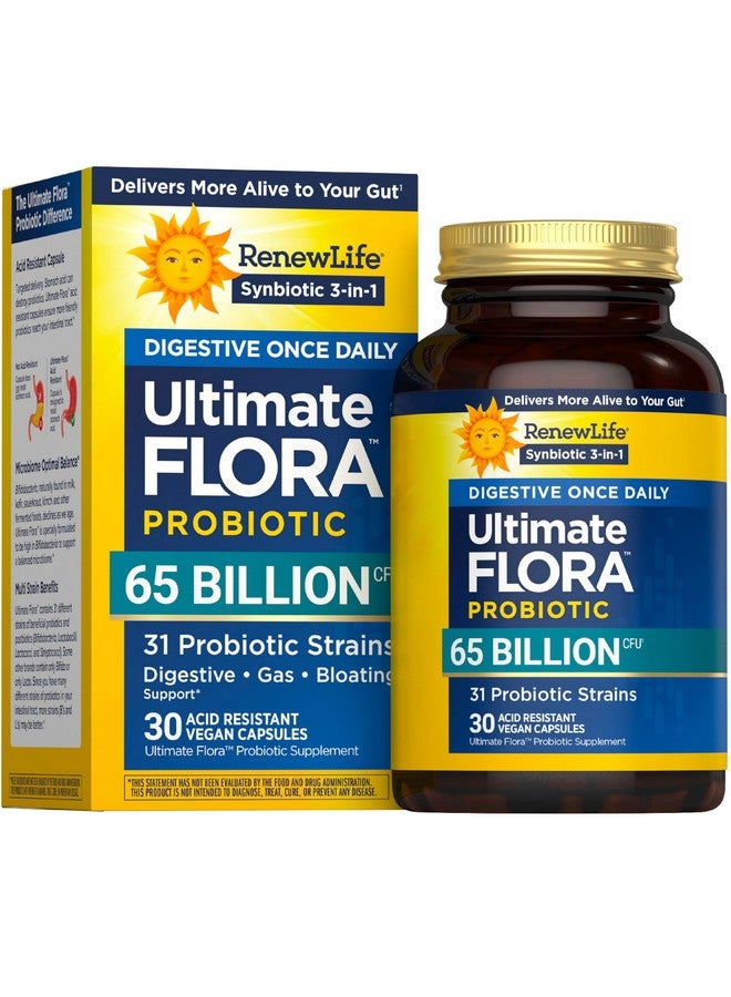 Renew Life Digestive Ultimate Flora Probiotics 65,000,000,000 CFU Delayed Release Vegan Capsules | Once Daily | Digestive Health | Immune Health | Dairy Free | 30 Count - Image 1