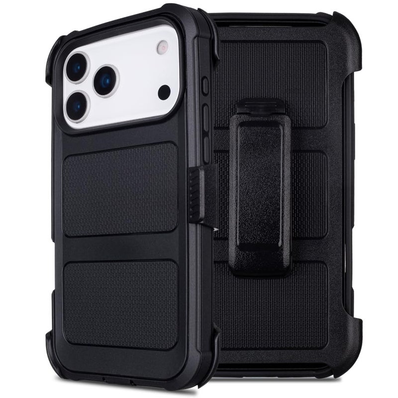 Saiboro for iPhone 17 Pro Max Case with Belt Clip Holster,for iPhone Pro Max 17 Case with Stand,Heavy Duty Rugged,2 Layers of Sturdy,Anti-Drop,for Protective Phone Cases 17 ProMax Black - Image 1