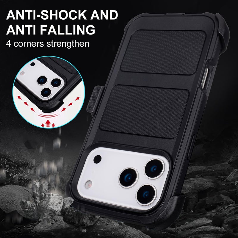 Saiboro for iPhone 17 Pro Max Case with Belt Clip Holster,for iPhone Pro Max 17 Case with Stand,Heavy Duty Rugged,2 Layers of Sturdy,Anti-Drop,for Protective Phone Cases 17 ProMax Black - Image 5