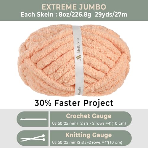 mellobello Jumbo Chunky Yarn for Hand Knitting - Super Thick Chenille Chunky Yarn for Crocheting - Extra Soft Bulky Fluffy Blanket Big Yarn 8 Jumbo Pack (27yds,8 oz Each Skein) - Image 4
