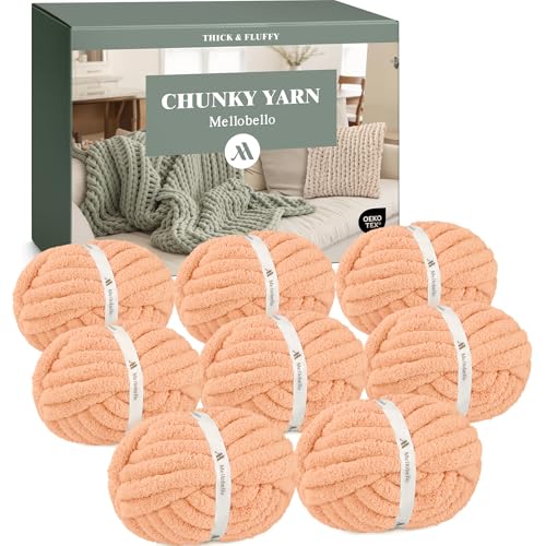 mellobello Jumbo Chunky Yarn for Hand Knitting - Super Thick Chenille Chunky Yarn for Crocheting - Extra Soft Bulky Fluffy Blanket Big Yarn 8 Jumbo Pack (27yds,8 oz Each Skein) - Image 1