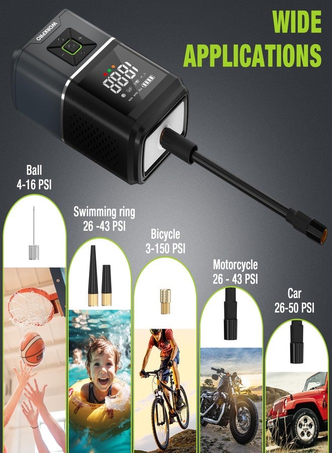 ووركبرو منفاخ إطارات محمول من WORKPRO، ضاغط هواء صغير/متوسط/كبير 7.2 فولت/12 فولت، شاشة رقمية، إيقاف تشغيل تلقائي، 5 أوضاع، ضوء LED، تدفق هواء عالي، للسيارة والدراجة النارية والدراجة والكرات - Image 5