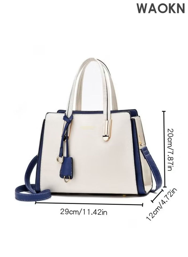 دبليو أيه أو كي أن حقائب كتف فاخرة للأزياء النسائية، حقائب يد نسائية بتصميم مميز بألوان متناقضة، حقيبة يد كبيرة الحجم من جلد البولي يوريثين، حقيبة كتف وحقيبة حمل مناسبة لطالبات الجامعات والمراهقات، للجنسين. - Image 4