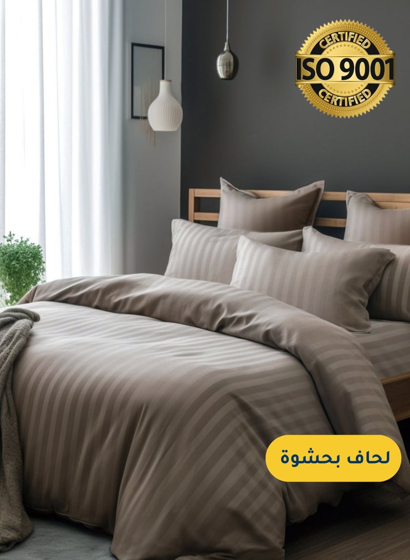 Master Home Textile أطقم لحاف فندقي من الألياف الدقيقة، تناسب سرير مقاس 160 سم × 200 سم، تتضمن حشوة اللحاف، 5 قطع مقاس كوين، نمط مخطط فندقي - Image 1