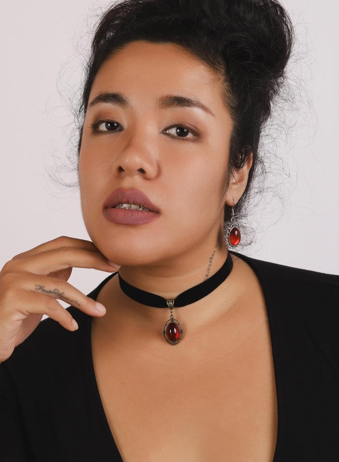 Sacina Red Victorian Velvet Choker, Black Jewelry, Gothic Goth Choker, Vintage Necklace, Halloween Christmas Jewelry Gifts for Women - Image 2