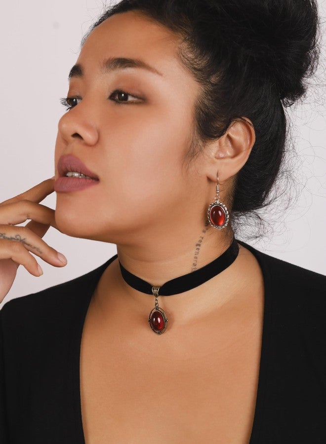 Sacina Red Victorian Velvet Choker, Black Jewelry, Gothic Goth Choker, Vintage Necklace, Halloween Christmas Jewelry Gifts for Women - Image 4