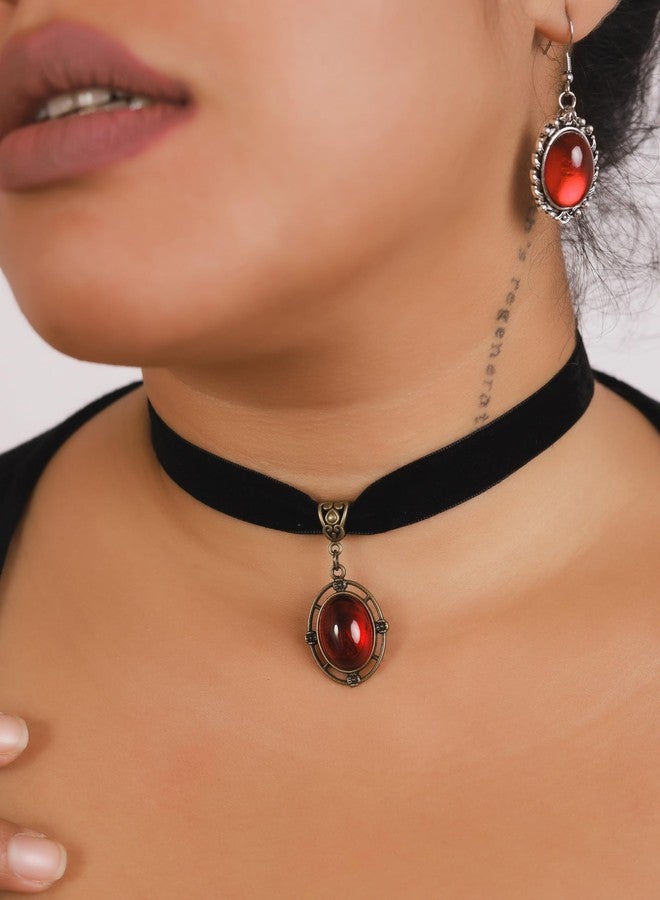 Sacina Red Victorian Velvet Choker, Black Jewelry, Gothic Goth Choker, Vintage Necklace, Halloween Christmas Jewelry Gifts for Women - Image 3