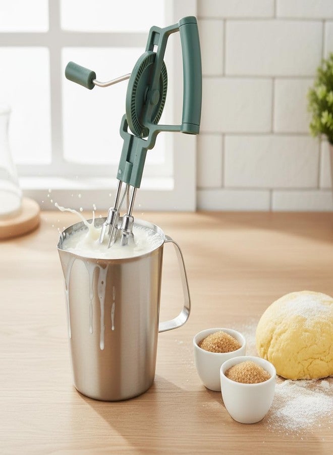TIYOORTA Rotary Hand Crank Egg Beater with Stainless Steel Measuring Pitcher Combo Set, Double Head Manual Whisk Whipping with 4-Cup Jug for Cooking, Baking, Latte Art - Image 2