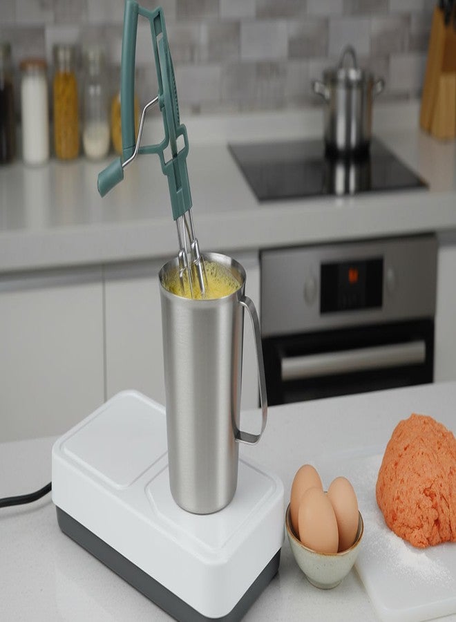TIYOORTA Rotary Hand Crank Egg Beater with Stainless Steel Measuring Pitcher Combo Set, Double Head Manual Whisk Whipping with 4-Cup Jug for Cooking, Baking, Latte Art - Image 3