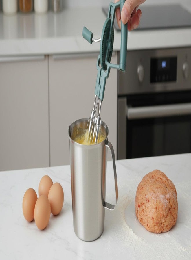 TIYOORTA Rotary Hand Crank Egg Beater with Stainless Steel Measuring Pitcher Combo Set, Double Head Manual Whisk Whipping with 4-Cup Jug for Cooking, Baking, Latte Art - Image 4
