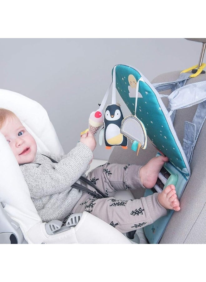 Taf Toys Infant Car Toy Travel Activity Center Baby Car Seat Toys for Babies 0-6 Months Arch with Mirror, Rattle, Teether Hanging Toy for Baby Infant 0-6-12 Months, Sensory Gift 3 6 12 Months Baby Boys Girls  - Image 1