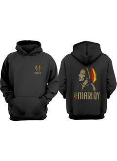 The Wert Unisex Bob Marley Colorful Beanie Design Front Back Printed Regular Fit Black Sweatshirt  - Image 1