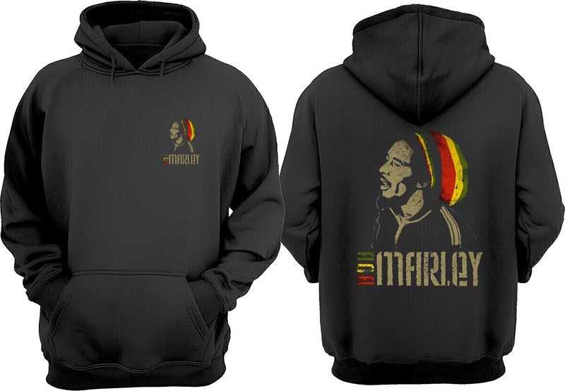 The Wert Unisex Bob Marley Colorful Beanie Design Front Back Printed Regular Fit Black Sweatshirt  - Image 1