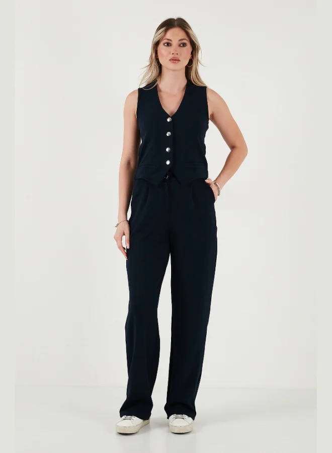 Lela Lela Regular Fit High Waist Wide Leg V Neck Vest Suit Women's SET 5866199