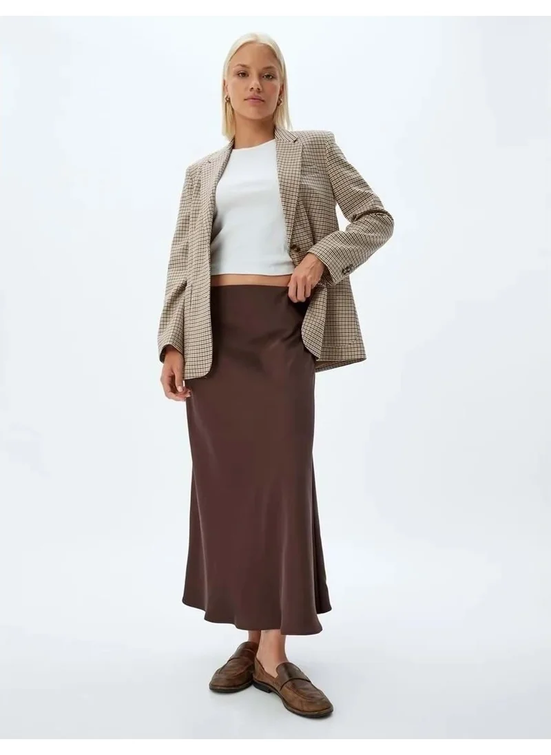 كوتون Long Satin Skirt Flared Form Standard Waist - Cotton - 5WAK70076UW - Brown - 42