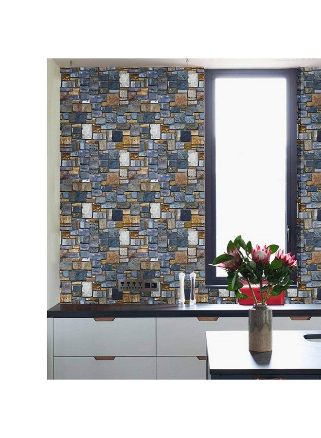 Wolpin Wall Stickers DIY Decals Wallpaper (45 cm x 10 m) 3D Brick Stone Self Adhesive, Multicolor Stone Decorative Wallpaper - Image 4