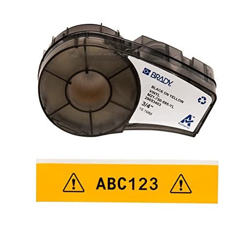 Brady Authentic (M21-750-595-YL) All-Weather Vinyl Label for Indoor/Outdoor ID, Lab and Equipment Labeling, Black on Yellow- For M210, M210-LAB, M211, BMP21-PLUS and BMP21-LAB Printers, .75" W 21' L - Image 1