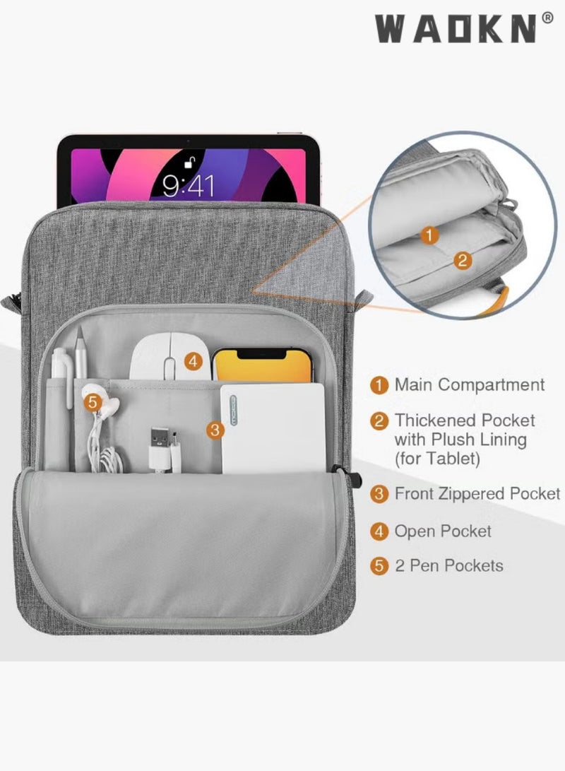 WAOKN 9-13.3 Inch Tablet Sleeve Bag Compatible with iPad Pro 12.9 M2 2022/2021/2020 Surface Laptop Go 12.4" Galaxy Tab S8+/S9+ 12.4" 2022/2023 Handle Carrying Case with Shoulder Strap, Laptop Bag，Tablet Sleeve Bag Compatible with iPad Air 13 inch(M3/M2) 2025/2024 iPad Pro 13 inch 2024, S10+ 12.4 inch 2024/iPad Pro 12.9 M2 2022/2021/2020 Surface Laptop Go 12.4" Galaxy Tab S7+S8+/S9+/S9FE+ 12.4" 2022/2023 Handle Carrying Case with Shoulder Strap,grey - Image 3