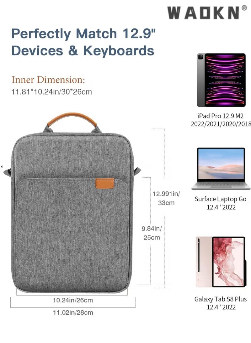 WAOKN 9-13.3 Inch Tablet Sleeve Bag Compatible with iPad Pro 12.9 M2 2022/2021/2020 Surface Laptop Go 12.4" Galaxy Tab S8+/S9+ 12.4" 2022/2023 Handle Carrying Case with Shoulder Strap, Laptop Bag，Tablet Sleeve Bag Compatible with iPad Air 13 inch(M3/M2) 2025/2024 iPad Pro 13 inch 2024, S10+ 12.4 inch 2024/iPad Pro 12.9 M2 2022/2021/2020 Surface Laptop Go 12.4" Galaxy Tab S7+S8+/S9+/S9FE+ 12.4" 2022/2023 Handle Carrying Case with Shoulder Strap,grey - Image 5