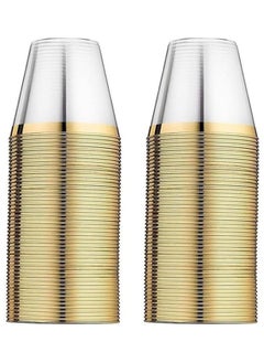 100 Gold Plastic Cups 9 Oz Clear Plastic Cups,Disposable Wedding Cups Elegant Party Cups With Gold Rim,Gold Rimmed Cups Fancy Party Cups，Reusable Plastic Cups