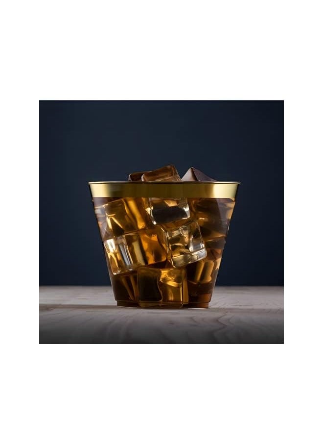 Beauenty - 100 Gold Plastic Cups 9 Oz Clear Plastic Cups,Disposable Wedding Cups Elegant Party Cups With Gold Rim,Gold Rimmed Cups Fancy Party Cups，Reusable Plastic Cups - Image 1
