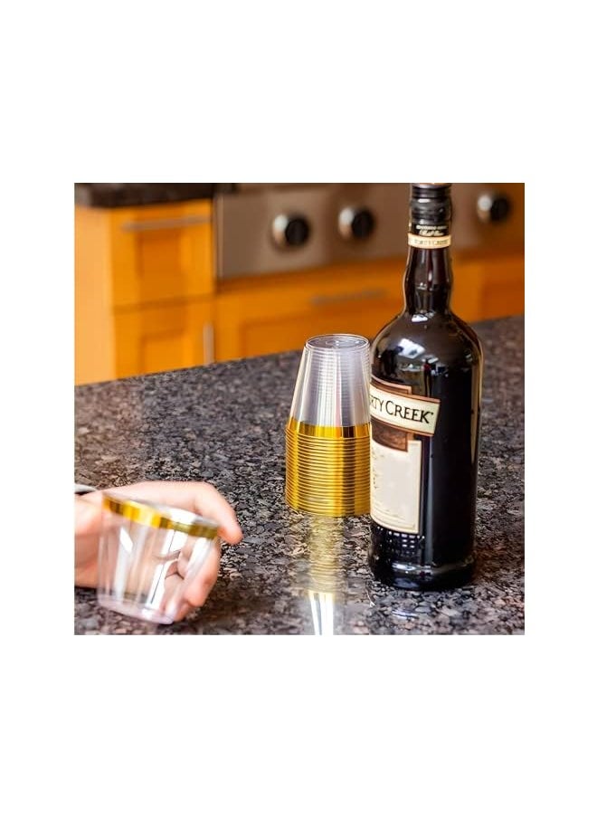 Beauenty - 100 Gold Plastic Cups 9 Oz Clear Plastic Cups,Disposable Wedding Cups Elegant Party Cups With Gold Rim,Gold Rimmed Cups Fancy Party Cups，Reusable Plastic Cups - Image 1