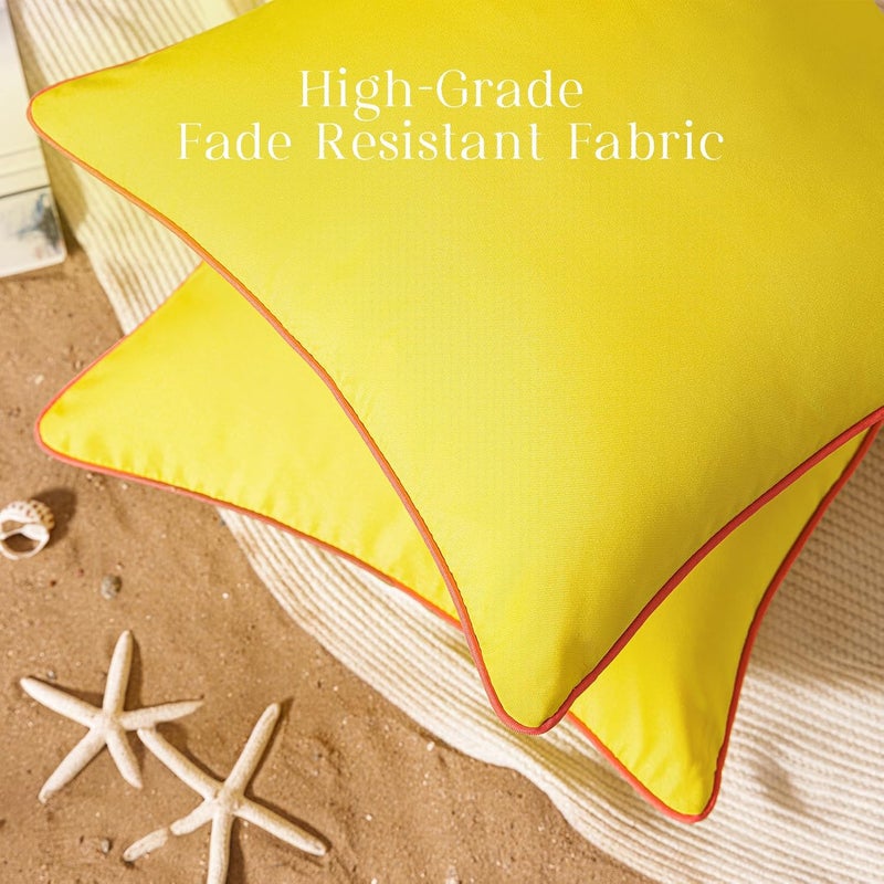 Phantoscope Pack of 2 Outdoor Waterproof Throw Pillow Covers with Contrast Piping, Decorative Square Cushion Case Patio Pillows for Couch Tent Sunbrella, Lemon Yellow 20x20 inches - Image 5