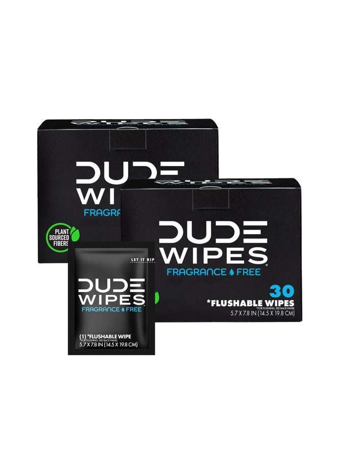 Dude DUDE Wipes - On-The-Go Flushable Wipes - 2 Pack, 60 Wipes - Unscented Extra-Large Individually Wrapped Adult Wet Wipes - Vitamin E & Aloe - Septic and Sewer Safe - Image 1