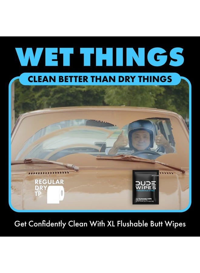 Dude DUDE Wipes - On-The-Go Flushable Wipes - 2 Pack, 60 Wipes - Unscented Extra-Large Individually Wrapped Adult Wet Wipes - Vitamin E & Aloe - Septic and Sewer Safe - Image 5